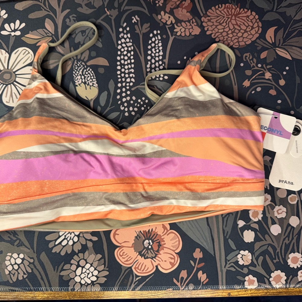 Prana Orange and Pink Striped Bikini Top